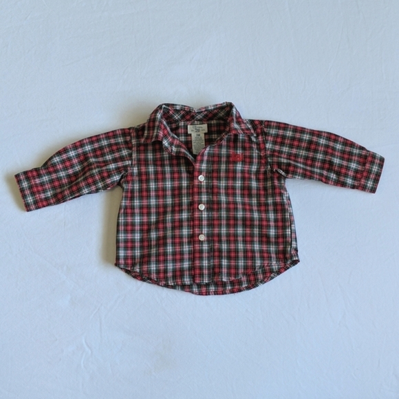 chaps matching holiday outfit set red plaid shirt & corduroy pants 3 months baby - Picture 3 of 8